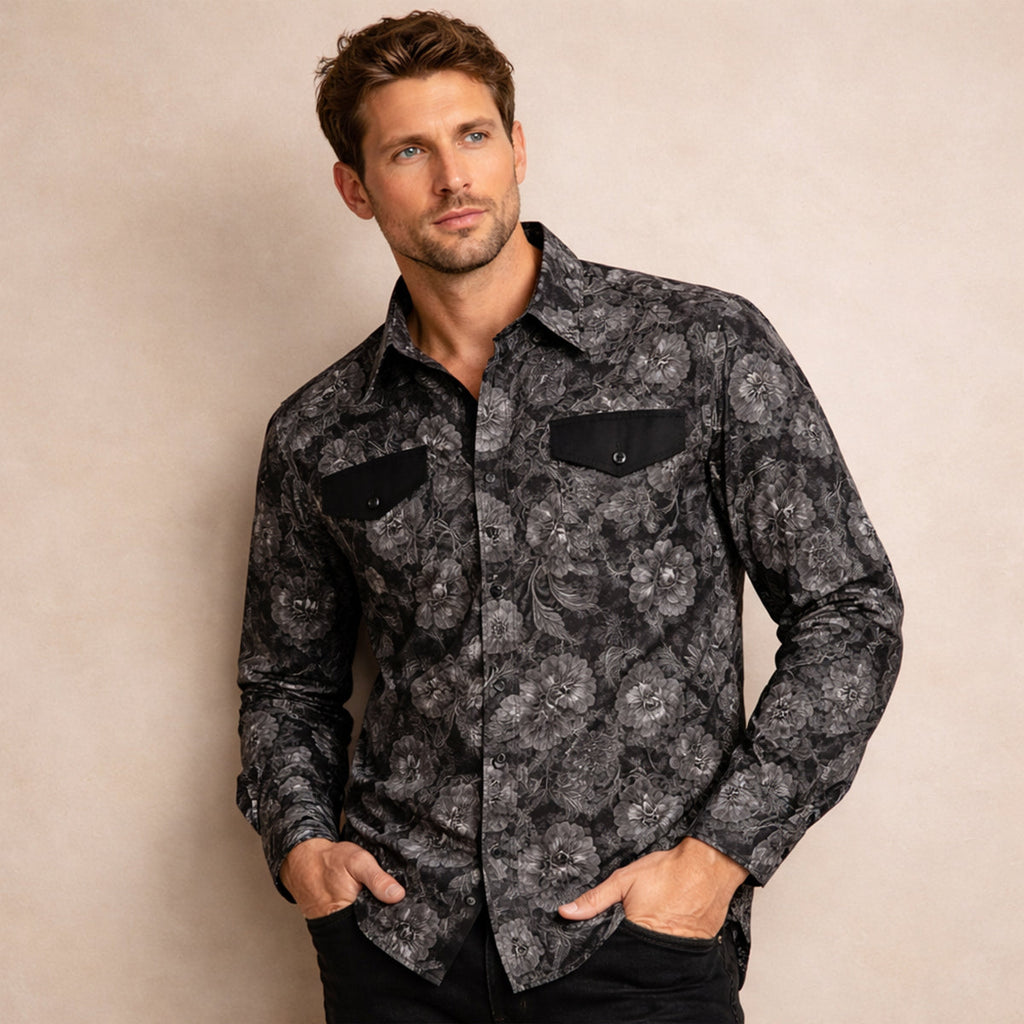 Chemise en denim douce à patchwork bicolore pour hommes Huntley