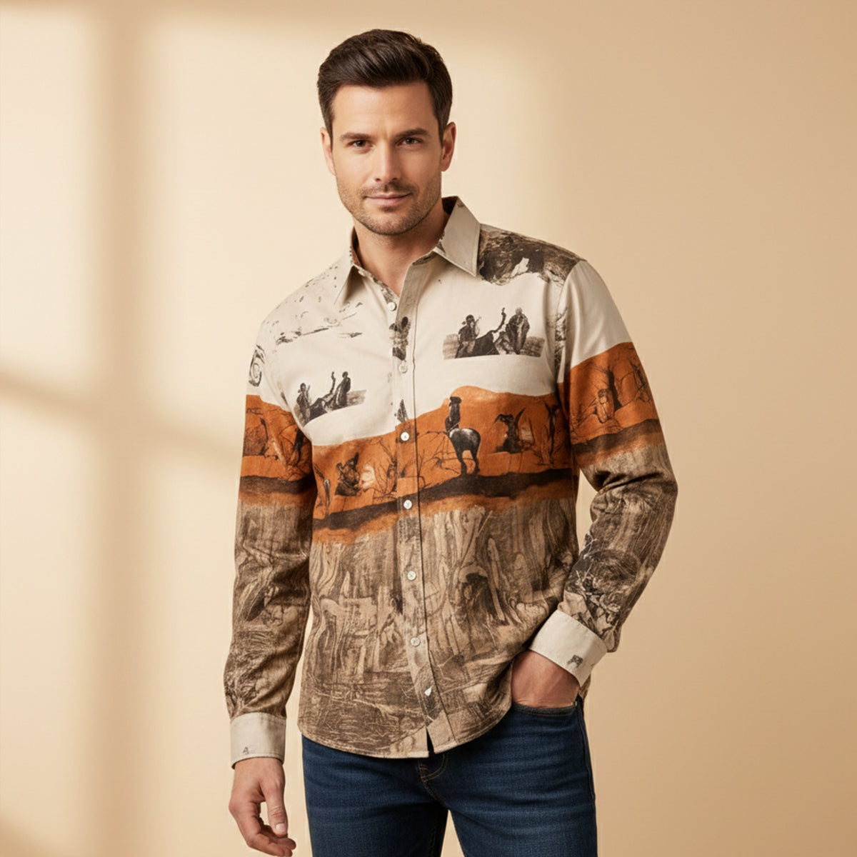 La chemise en denim tendance western à patchwork bicolore pour hommes Linfield