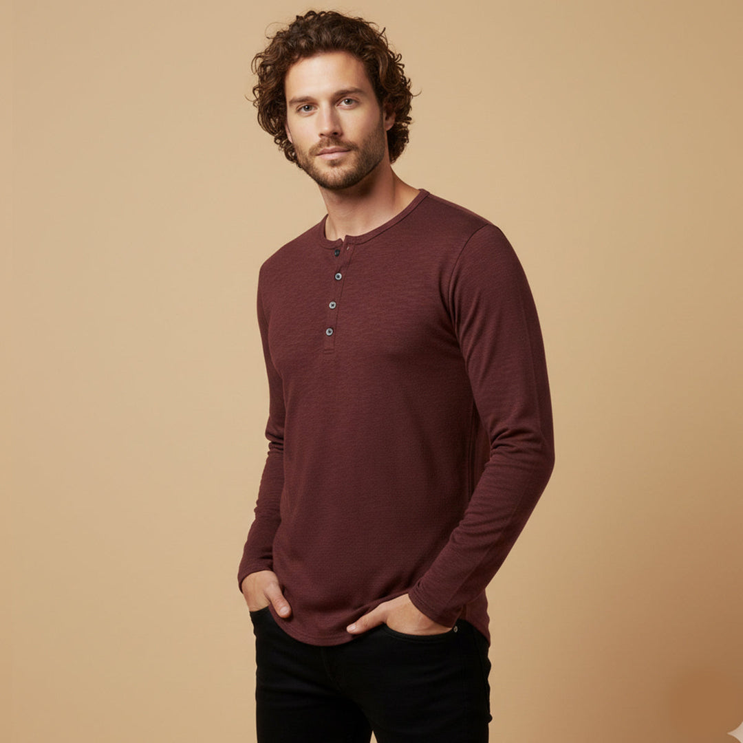 T-shirt en coton Henley à col boutonné décontracté pour hommes Berkshire