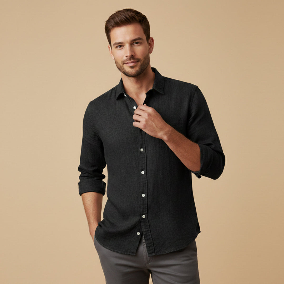 La Chemise en Coton Lin Légère à Col Montant pour Hommes Knightsbridge