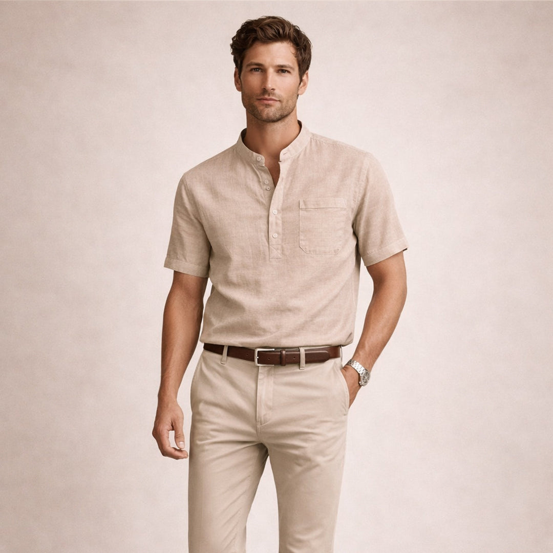 La chemise Henley décontractée en coton et lin pour homme Hillgate