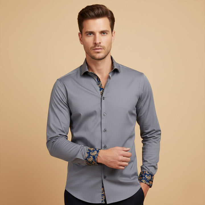La chemise habillée en satin de coton sur mesure pour homme Mayfair - Gris